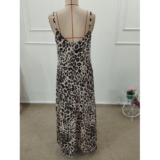 Kadın Askılı Yuvarlak Yakalı Geniş Kesim Leopar Desenli Uzun Süprem Elbise , 32376 Kadın Askılı Yuvarlak Yakalı Geniş Kesim Leopar Desenli Uzun Süprem Elbise , 32376