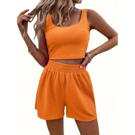 Kadın Askılı Yuvarlak Yakalı Burgu Krop Ve Bluz Short Ikili Takım , 32374 Kadın Askılı Yuvarlak Yakalı Burgu Krop Ve Bluz Short Ikili Takım , 32374