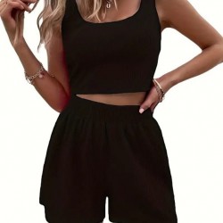 Kadın Askılı Yuvarlak Yakalı Burgu Krop Ve Bluz Short Ikili Takım , 32372