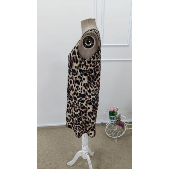 Kadın Askılı Yuvarlak Yakalı Kısa Leopar Desenli Süprem Elbise , 32371