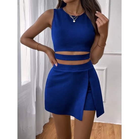 Kadın Askılı Yuvarlak Yakalı Krop Janjan Bluz Ve Shortlu Etek Ikili Takım , 32370 Kadın Askılı Yuvarlak Yakalı Krop Janjan Bluz Ve Shortlu Etek Ikili Takım , 32370