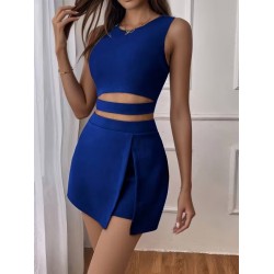 Kadın Askılı Yuvarlak Yakalı Krop Janjan Bluz Ve Shortlu Etek Ikili Takım , 32370 Kadın Askılı Yuvarlak Yakalı Krop Janjan Bluz Ve Shortlu Etek Ikili Takım , 32370