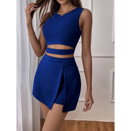 Kadın Askılı Yuvarlak Yakalı Krop Janjan Bluz Ve Shortlu Etek Ikili Takım , 32370 Kadın Askılı Yuvarlak Yakalı Krop Janjan Bluz Ve Shortlu Etek Ikili Takım , 32370