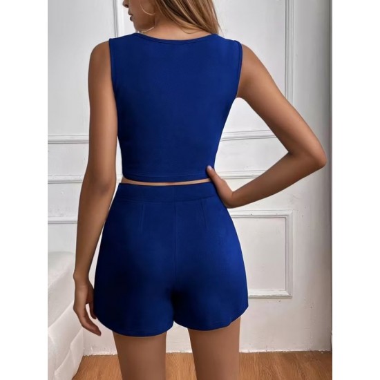 Kadın Askılı Yuvarlak Yakalı Krop Janjan Bluz Ve Shortlu Etek Ikili Takım , 32370 Kadın Askılı Yuvarlak Yakalı Krop Janjan Bluz Ve Shortlu Etek Ikili Takım , 32370