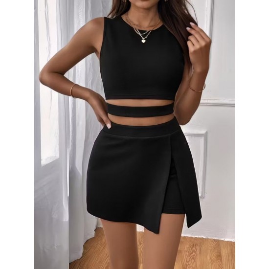 Kadın Askılı Yuvarlak Yakalı Krop Janjan Bluz Ve Shortlu Etek Ikili Takım , 32368 Kadın Askılı Yuvarlak Yakalı Krop Janjan Bluz Ve Shortlu Etek Ikili Takım , 32368