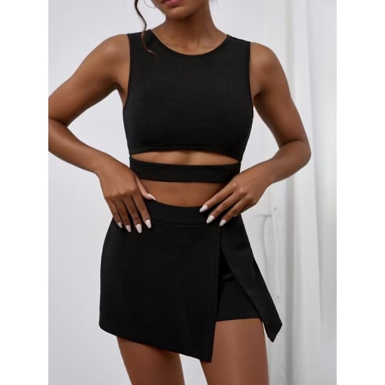 Kadın Askılı Yuvarlak Yakalı Krop Janjan Bluz Ve Shortlu Etek Ikili Takım , 32368 Kadın Askılı Yuvarlak Yakalı Krop Janjan Bluz Ve Shortlu Etek Ikili Takım , 32368