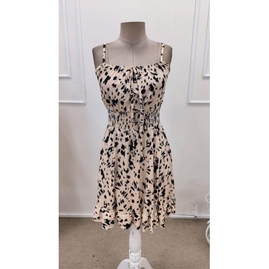 Kadın Ip Askılı Yakadan Büzgülü Beli Lastikli Kısa Süprem Elbise , 32367