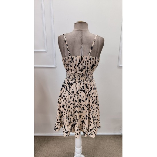 Kadın Ip Askılı Yakadan Büzgülü Beli Lastikli Kısa Süprem Elbise , 32367