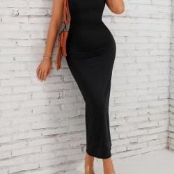 Kadın Kısa Kollu Derin Sırt Dekolteli Uzun Dalgıç Elbise , 32364