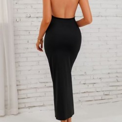 Kadın Kısa Kollu Derin Sırt Dekolteli Uzun Dalgıç Elbise , 32364