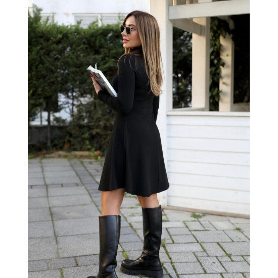 Kadın Uzun Kollu Balıkçı Yaka Salaş Kusa Akrilik Elbise, 32384