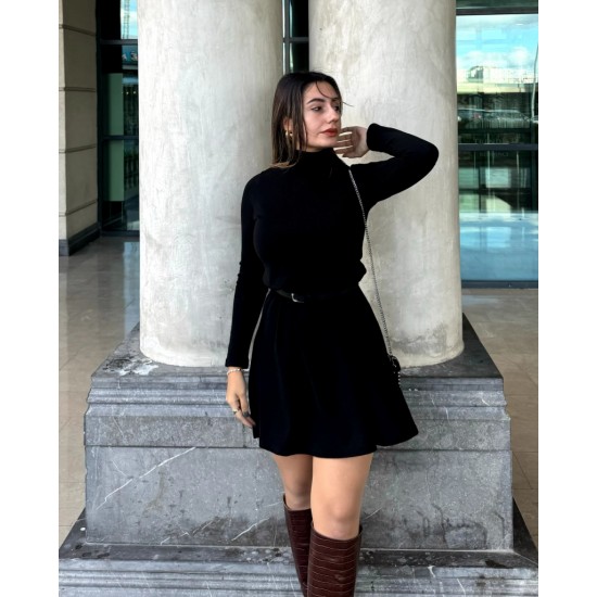 Kadın Uzun Kollu Balıkçı Yaka Salaş Kusa Akrilik Elbise, 32384