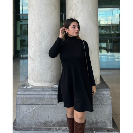 Kadın Uzun Kollu Balıkçı Yaka Salaş Kusa Akrilik Elbise, 32384