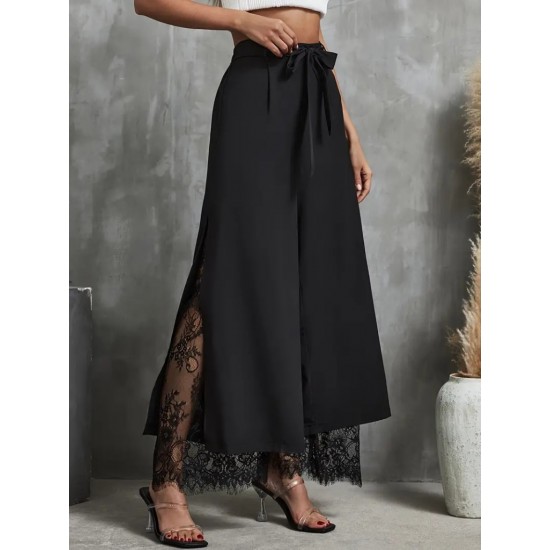 Kadın Yüksek Bel Belden Kuşaklı üst Dalgıç Alt Dantel Detaylı Dalgıç Pantolon , 32383