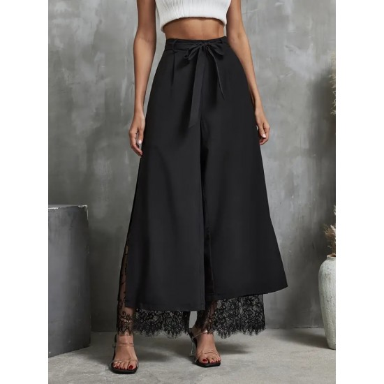 Kadın Yüksek Bel Belden Kuşaklı üst Dalgıç Alt Dantel Detaylı Dalgıç Pantolon , 32383