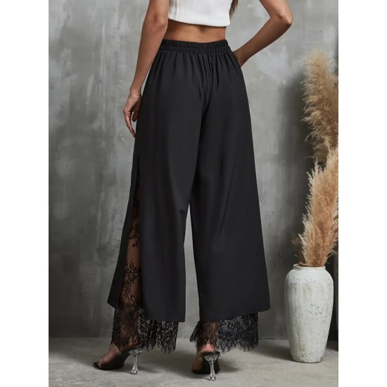 Kadın Yüksek Bel Belden Kuşaklı üst Dalgıç Alt Dantel Detaylı Dalgıç Pantolon , 32383