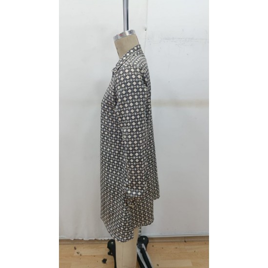 Kadın Uzun Kollu Yakalı Desenli Mini Modal Elbise , 32382