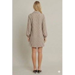 Kadın Uzun Kollu Yakalı Desenli Mini Modal Elbise , 32382 Kadın Uzun Kollu Yakalı Desenli Mini Modal Elbise , 32382