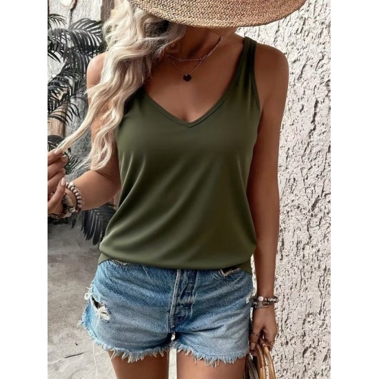 Kadın Askılı Geniş V Yakalı Viskon Bluz , 32388