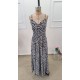 Kadın Ip Askılı Kruvazeli Yakalı Beli Lastikli Leopar Desenli Uzun Süprem Elbise , 32397