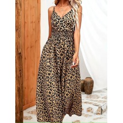 Kadın Ip Askılı Kruvazeli Yakalı Beli Lastikli Leopar Desenli Uzun Süprem Elbise , 32395 Kadın Ip Askılı Kruvazeli Yakalı Beli Lastikli Leopar Desenli Uzun Süprem Elbise , 32395