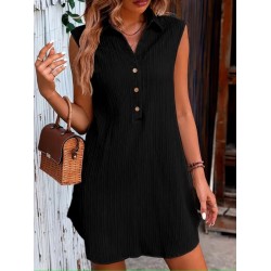 Kadın Kolsuz Yakalı önden Düğmeli Bürümcük Elbise , 32394 Kadın Kolsuz Yakalı önden Düğmeli Bürümcük Elbise , 32394