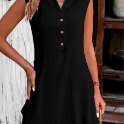 Kadın Kolsuz Yakalı önden Düğmeli Bürümcük Elbise , 32394 Kadın Kolsuz Yakalı önden Düğmeli Bürümcük Elbise , 32394