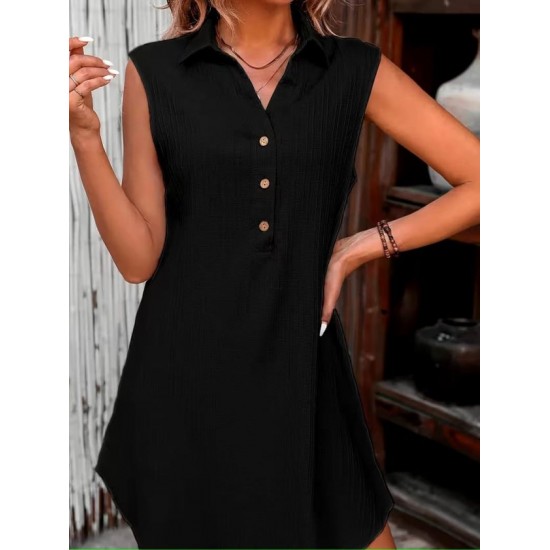 Kadın Kolsuz Yakalı önden Düğmeli Bürümcük Elbise , 32394 Kadın Kolsuz Yakalı önden Düğmeli Bürümcük Elbise , 32394