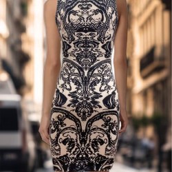 Kadın Askılı Derin V Yakalı Desenli Kısa Süprem Elbise , 32393