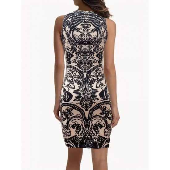 Kadın Askılı Derin V Yakalı Desenli Kısa Süprem Elbise , 32393