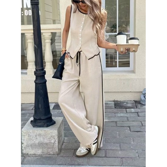 Kadın Kolsuz önü Düğmeli Yelek Ve Pantolon Ikili Takım , 32402