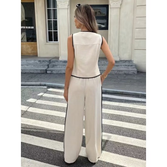 Kadın Kolsuz önü Düğmeli Yelek Ve Pantolon Ikili Takım , 32402