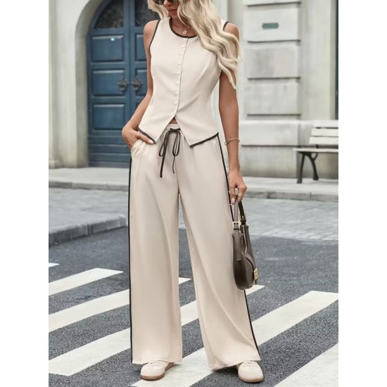 Kadın Kolsuz önü Düğmeli Yelek Ve Pantolon Ikili Takım , 32402