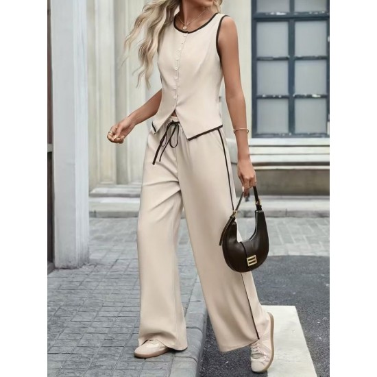 Kadın Kolsuz önü Düğmeli Yelek Ve Pantolon Ikili Takım , 32402