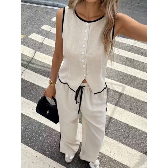 Kadın Kolsuz önü Düğmeli Yelek Ve Pantolon Ikili Takım , 32402