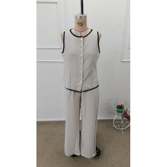 Kadın Kolsuz önü Düğmeli Yelek Ve Pantolon Ikili Takım , 32402