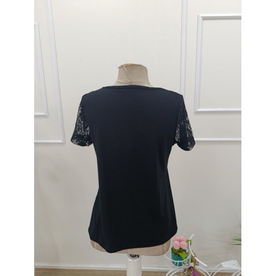 Kadın Kısa Kollu V Yakalı Dantelli Viskon Bluz , 32400