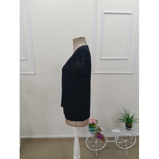 Kadın Kısa Kollu V Yakalı Dantelli Viskon Bluz , 32400