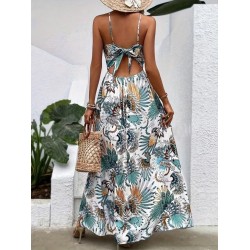 Kadın Boyundan Bağlamalı Arkadan Kuşaklı Desenli Süprem Elbise , 32404 Kadın Boyundan Bağlamalı Arkadan Kuşaklı Desenli Süprem Elbise , 32404