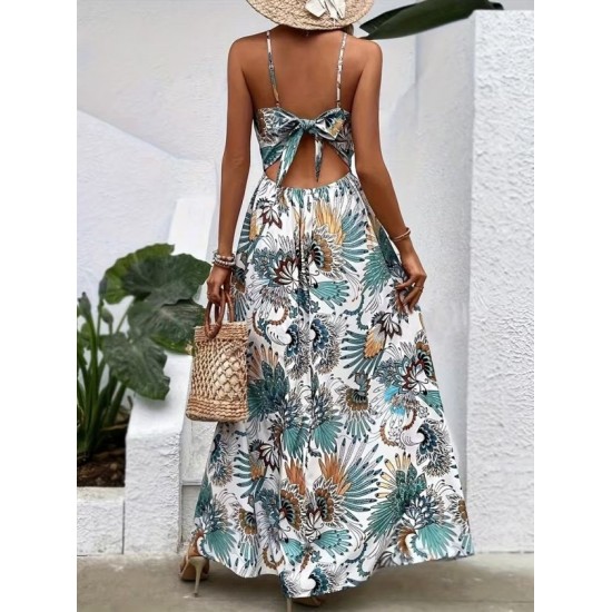 Kadın Boyundan Bağlamalı Arkadan Kuşaklı Desenli Süprem Elbise , 32404 Kadın Boyundan Bağlamalı Arkadan Kuşaklı Desenli Süprem Elbise , 32404