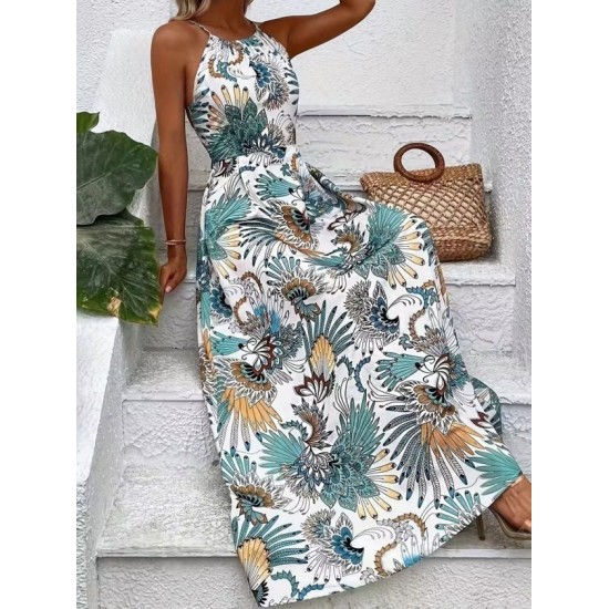 Kadın Boyundan Bağlamalı Arkadan Kuşaklı Desenli Süprem Elbise , 32404 Kadın Boyundan Bağlamalı Arkadan Kuşaklı Desenli Süprem Elbise , 32404