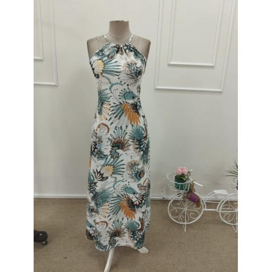 Kadın Boyundan Bağlamalı Arkadan Kuşaklı Desenli Süprem Elbise , 32404 Kadın Boyundan Bağlamalı Arkadan Kuşaklı Desenli Süprem Elbise , 32404