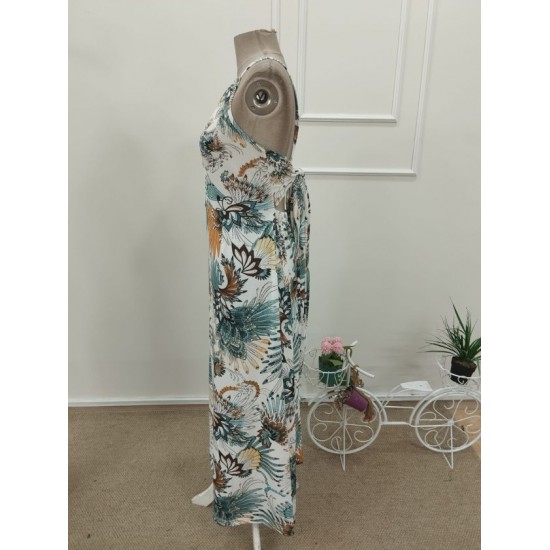 Kadın Boyundan Bağlamalı Arkadan Kuşaklı Desenli Süprem Elbise , 32404 Kadın Boyundan Bağlamalı Arkadan Kuşaklı Desenli Süprem Elbise , 32404