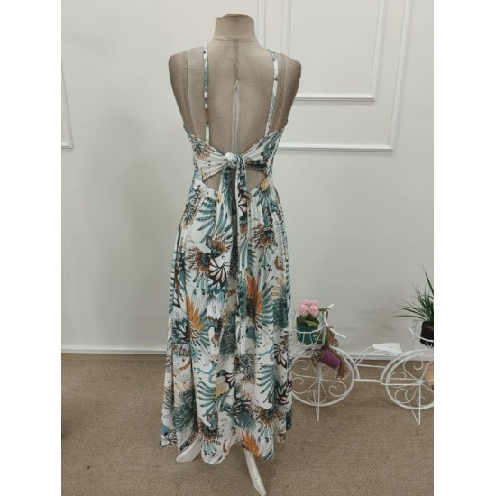 Kadın Boyundan Bağlamalı Arkadan Kuşaklı Desenli Süprem Elbise , 32404 Kadın Boyundan Bağlamalı Arkadan Kuşaklı Desenli Süprem Elbise , 32404