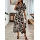 Kadın Kısa Kollu V Yakalı Beli Lastikli Yırtmaçlı Uzun Leopar Desenli Süprem Elbise , 32403 Kadın Kısa Kollu V Yakalı Beli Lastikli Yırtmaçlı Uzun Leopar Desenli Süprem Elbise , 32403