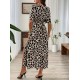 Kadın Kısa Kollu V Yakalı Beli Lastikli Yırtmaçlı Uzun Leopar Desenli Süprem Elbise , 32403 Kadın Kısa Kollu V Yakalı Beli Lastikli Yırtmaçlı Uzun Leopar Desenli Süprem Elbise , 32403