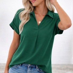 Kadın Kısa Kollu Yakalı Dokuma Viskon Bluz , 32412 Kadın Kısa Kollu Yakalı Dokuma Viskon Bluz , 32412