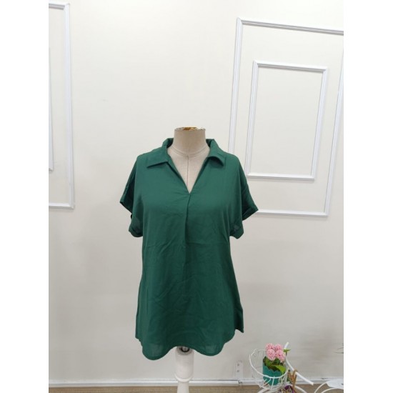 Kadın Kısa Kollu Yakalı Dokuma Viskon Bluz , 32412