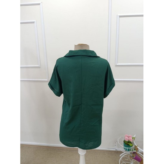 Kadın Kısa Kollu Yakalı Dokuma Viskon Bluz , 32412