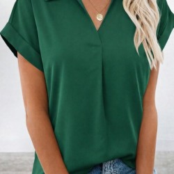 Kadın Kısa Kollu Yakalı Dokuma Viskon Bluz , 32412